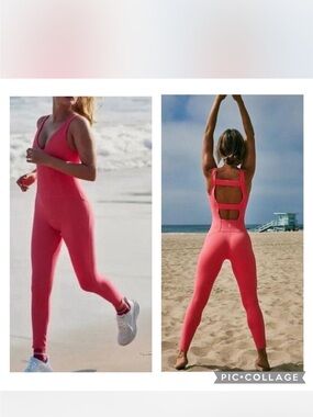 NWT Free People Movement Never Better Pink Strappy Back Jumpsuit. Size XS